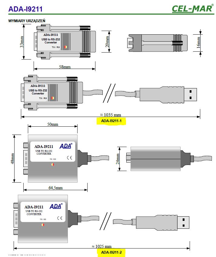 Konwerter USB na RS-232 ADA-I9211 CEL-MAR