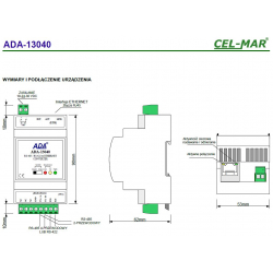 Konwerter ETHERNET na RS485/422 z MODBUS GATEWAY ADA-13040MG-1-23-3 Cel-Mar