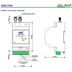Konwerter Światłowód wielomodowy na RS-485 / RS-422 ADA-7040-1-2-3-1 Cel-Mar