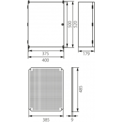 Obudowa 500x400x179mm IP65 z płytą montażową UNIbox Uni-2 43.2 Elektro-Plast Opatówek-wymiary