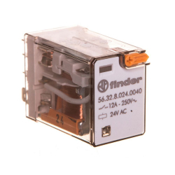 Przekaźnik miniaturowy 2P 12A 24V DC, przycisk testujący, LED + dioda, mechaniczny wskaźnik zadziałania 56.32.9.024.0094