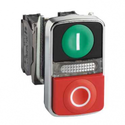 Przycisk sterowniczy 22mm podwójny czerwono/zielony 1Z 1R z samopowrotu z podświetleniem 24V AC/DC XB4BW73731B5 Schneide