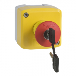 Kasety żółta, 1 przycisk awaryjny grzybek czerwony fi 40 z kluczem 1NO+2NC XALK188G Schneider Electric