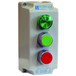 Kaseta sterownicza 3-otworowa z przyciskami zielony/czerwony + lampka sygnalizacyjna czerwona  IP65 ST22K3/05-1 Spamel