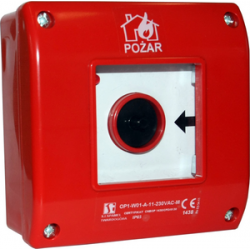 Przycisk pprzeciwpożarowy natynkowy 1R czerwony z młotkiem OP1-W01-A/01-M Spamel