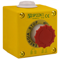 Kaseta z przyciskiem bezpieczeństwa przez obrót 1R IP65 żółta 1x dławnica M20 SP22K1/05-1 Spamel