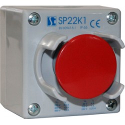 Kaseta sterownicza 1-otworowa przycisk grzybkowy z osłoną czerwony 1R szara IP65 SP22K1/25-1 Spamel