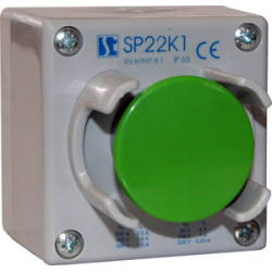 Kaseta sterownicza 1-otworowa przycisk grzybkowy z osłoną zielony 1Z szara IP65 SP22K1/26-1 Spamel
